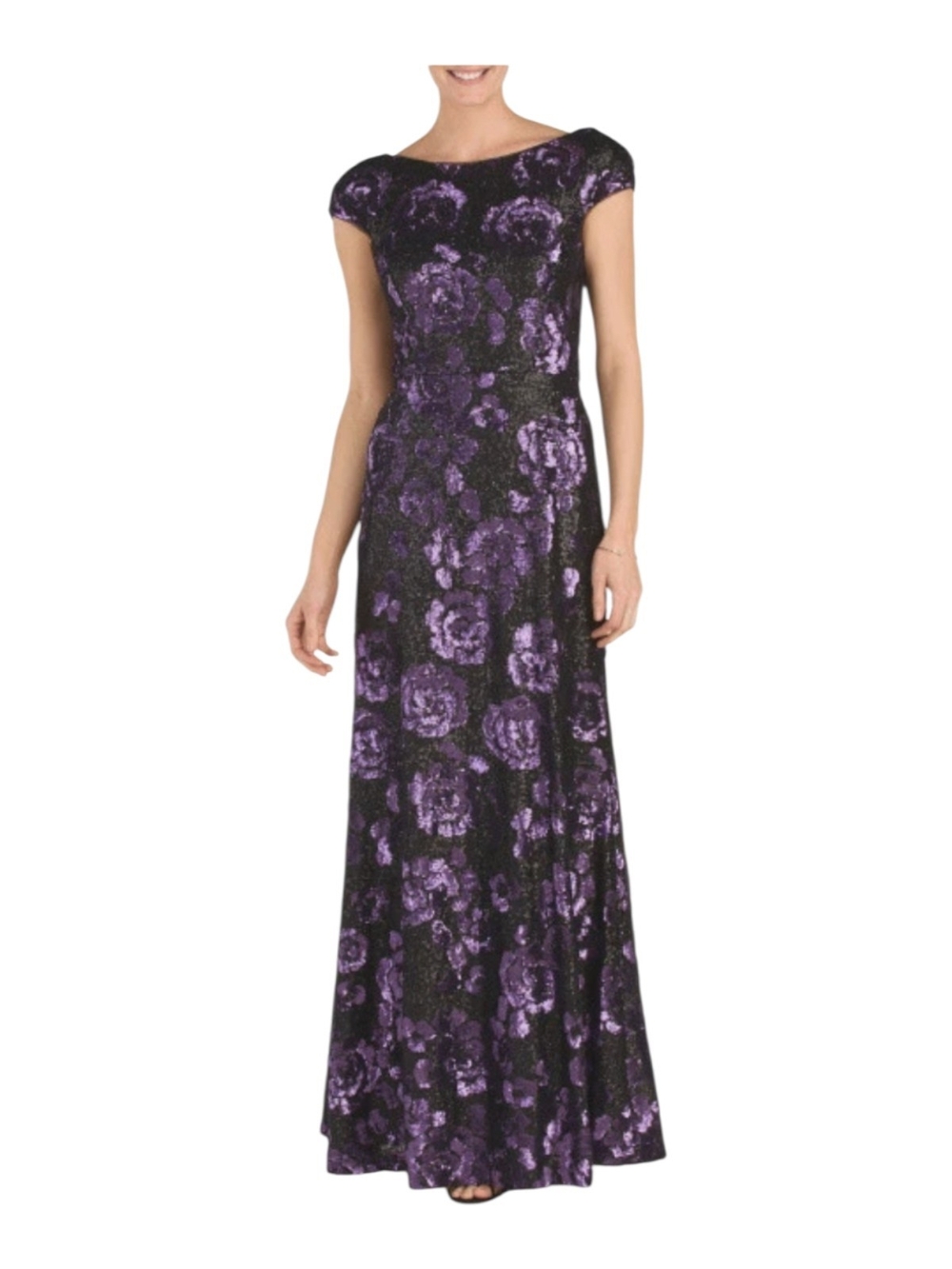 Vera Wang Black and Purple Floral Maxi Gown
